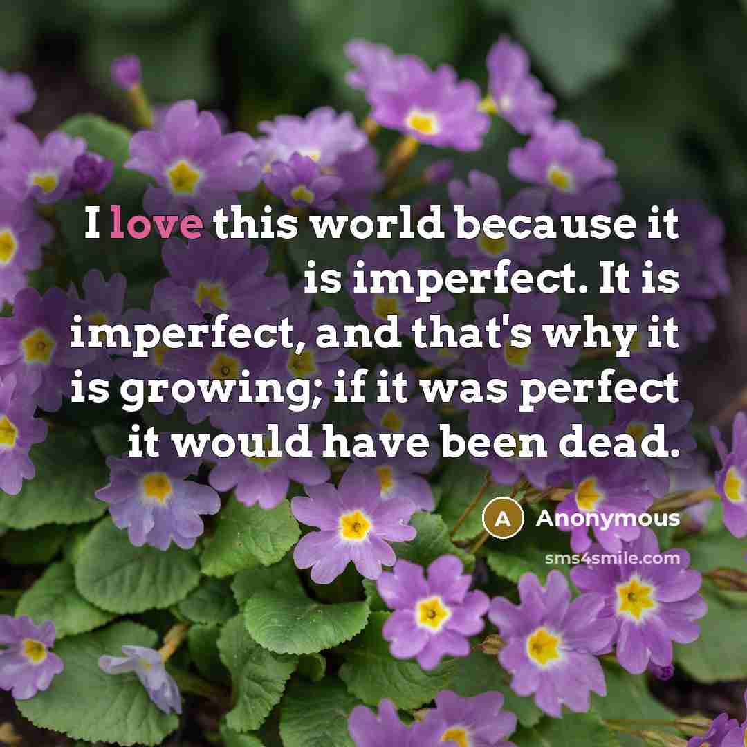“I love this world because it is imperfect. It is imperfect, and that's why it is growing; if it was perfect it would have been dead.” quote by Anonymous