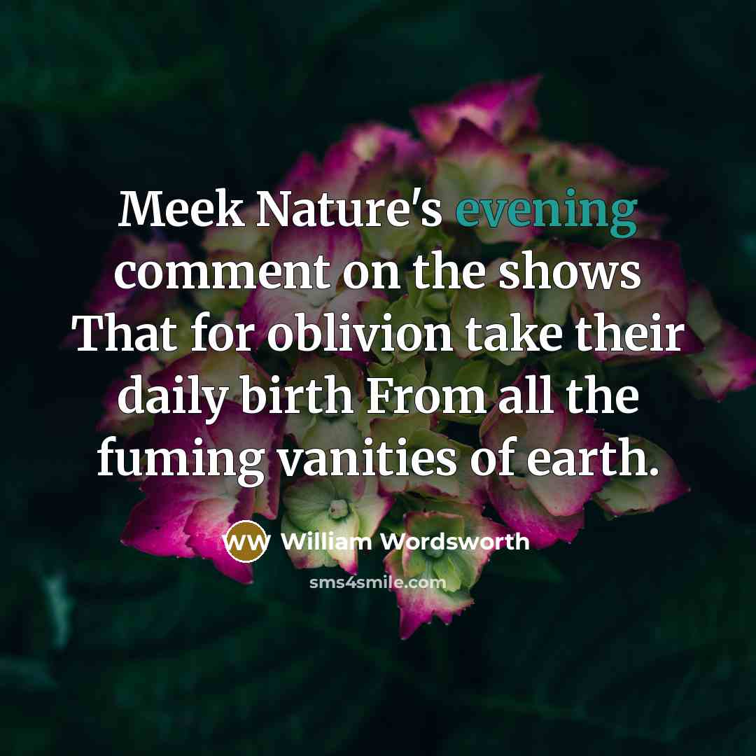 “Meek Nature's evening comment on the shows That for oblivion take their daily birth From all the fuming vanities of earth.” quote by William Wordsworth