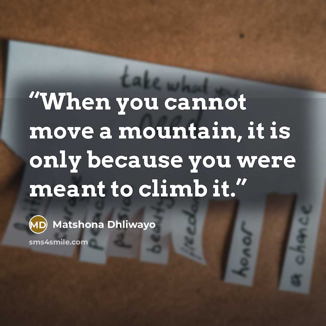 “When you cannot move a mountain, it is only because you were meant to climb it.” quote by Matshona Dhliwayo