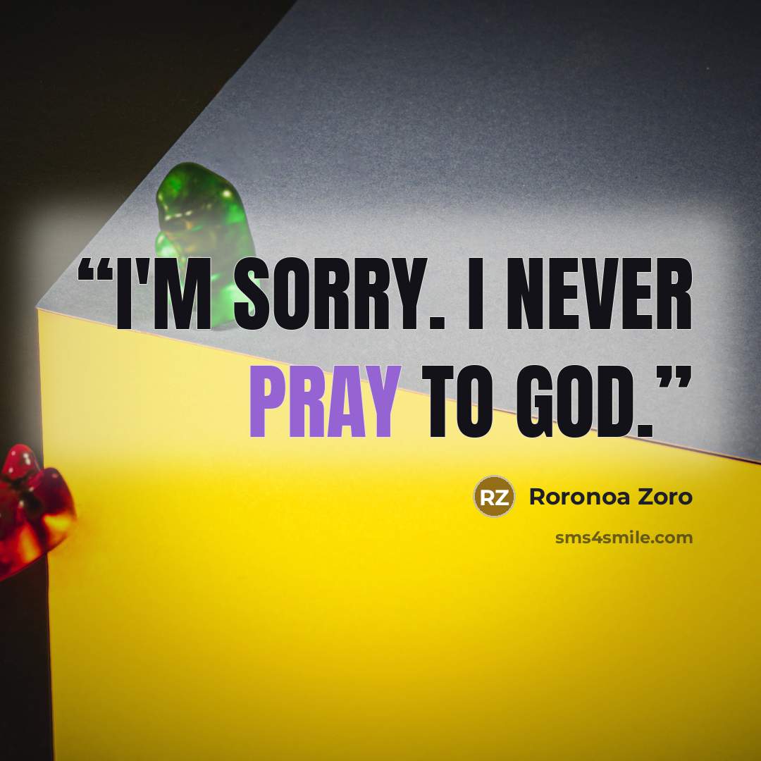“I'm sorry. I never pray to god.” quote by Roronoa Zoro
