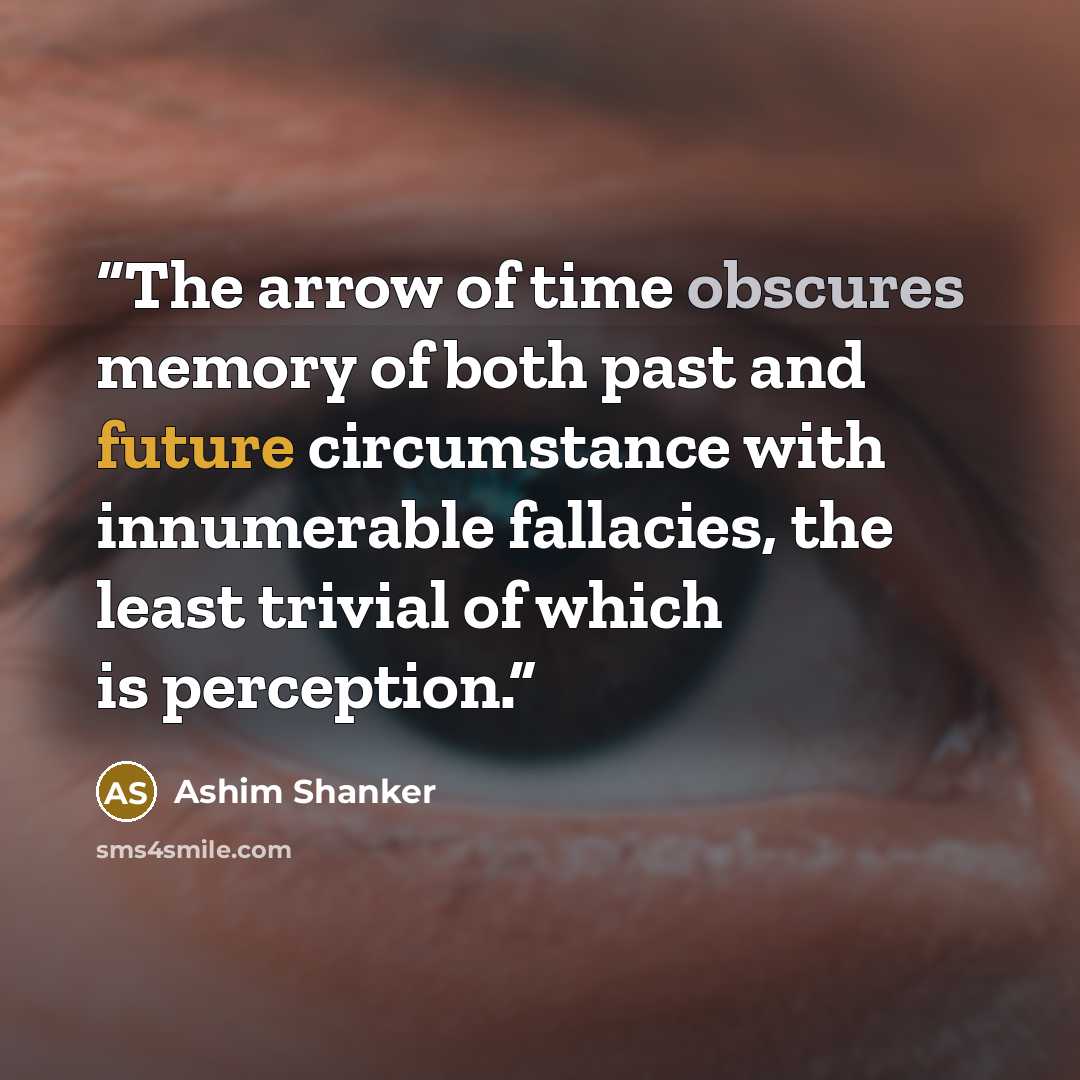 “The arrow of time obscures memory of both past and future circumstance with innumerable fallacies, the least trivial of which is perception.” quote by Ashim Shanker