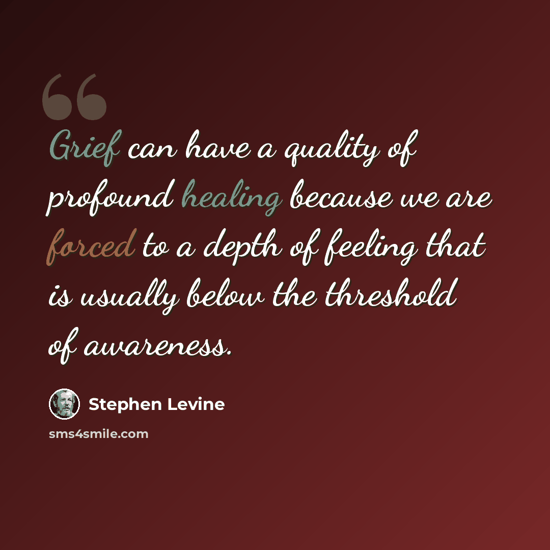 “Grief can have a quality of profound healing because we are forced to a depth of feeling that is usually below the threshold of awareness.” quote by Stephen Levine