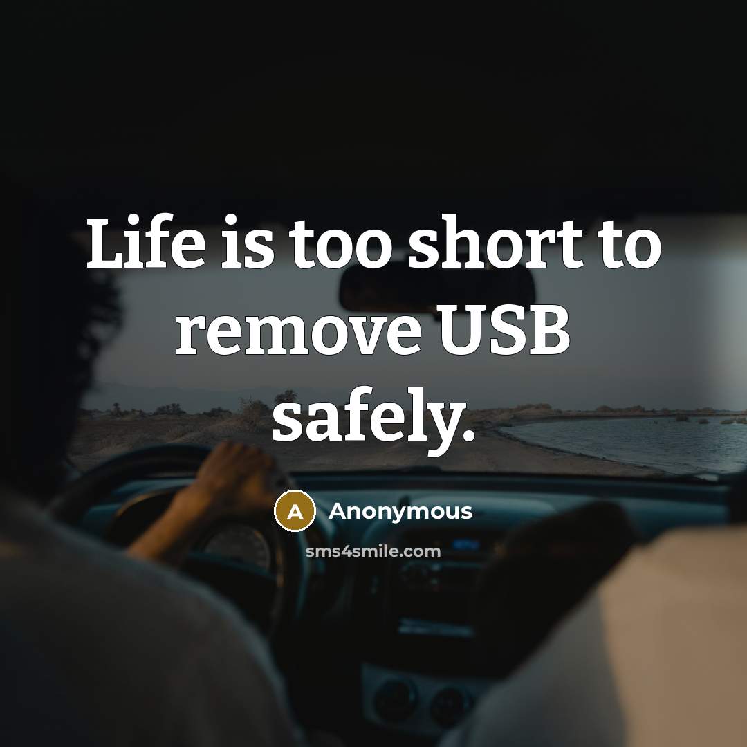 “Life is too short to remove USB safely.” quote by Anonymous