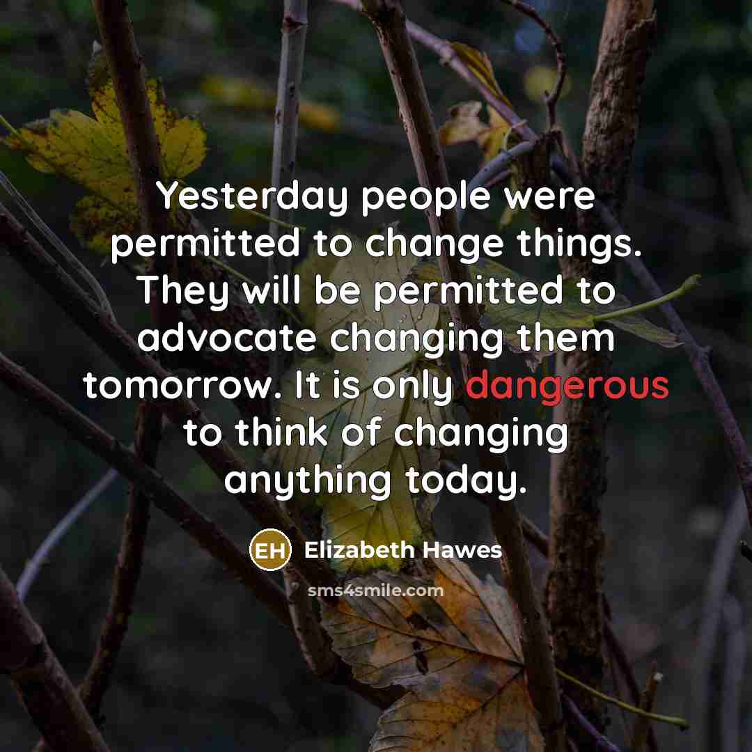 “Yesterday people were permitted to change things. They will be permitted to advocate changing them tomorrow. It is only dangerous to think of changing anything today.” quote by Elizabeth Hawes