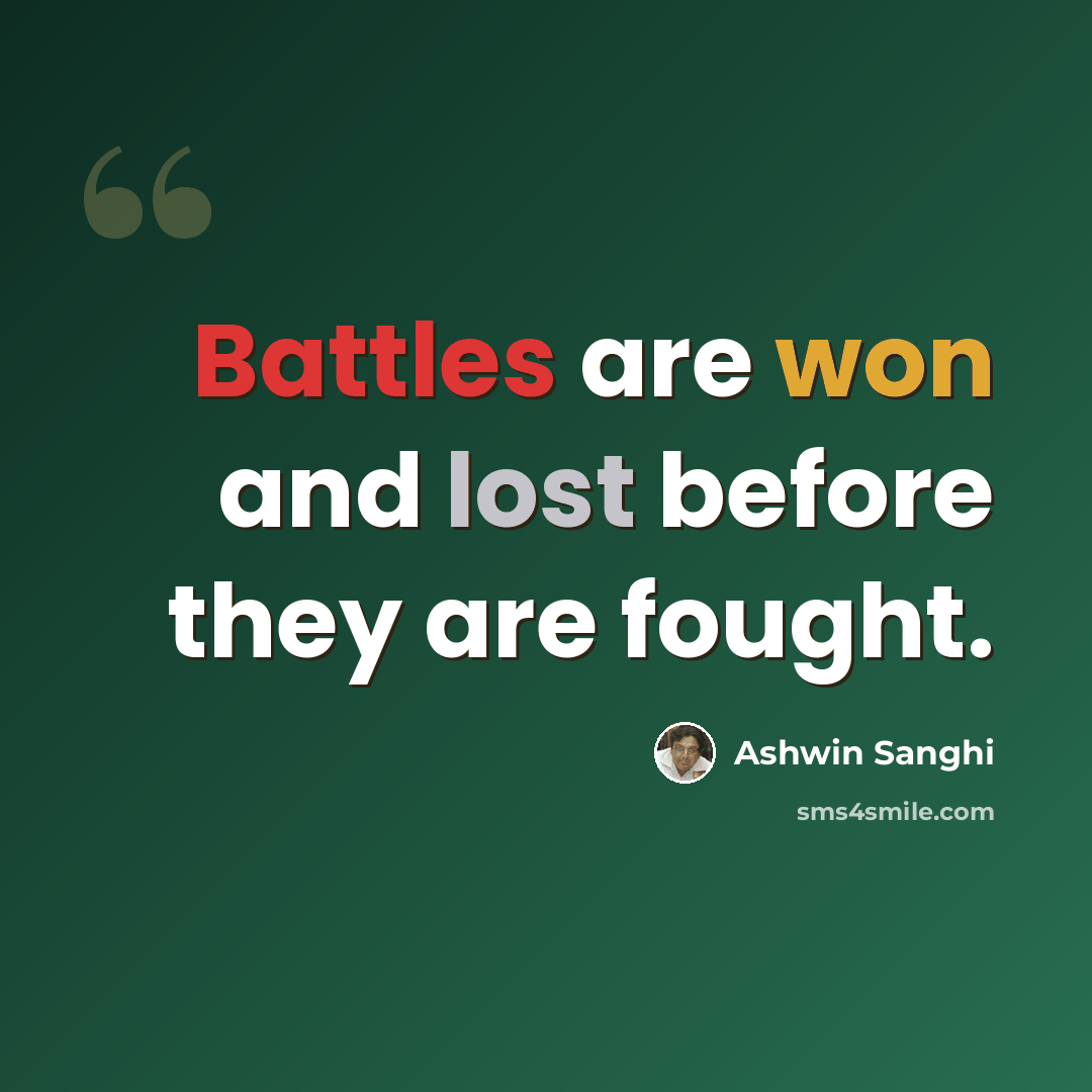 “Battles are won and lost before they are fought.” quote by Ashwin Sanghi