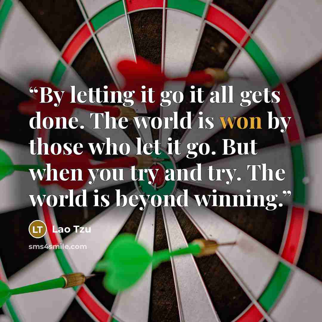 “By letting it go it all gets done. The world is won by those who let it go. But when you try and try. The world is beyond winning.” quote by Lao Tzu