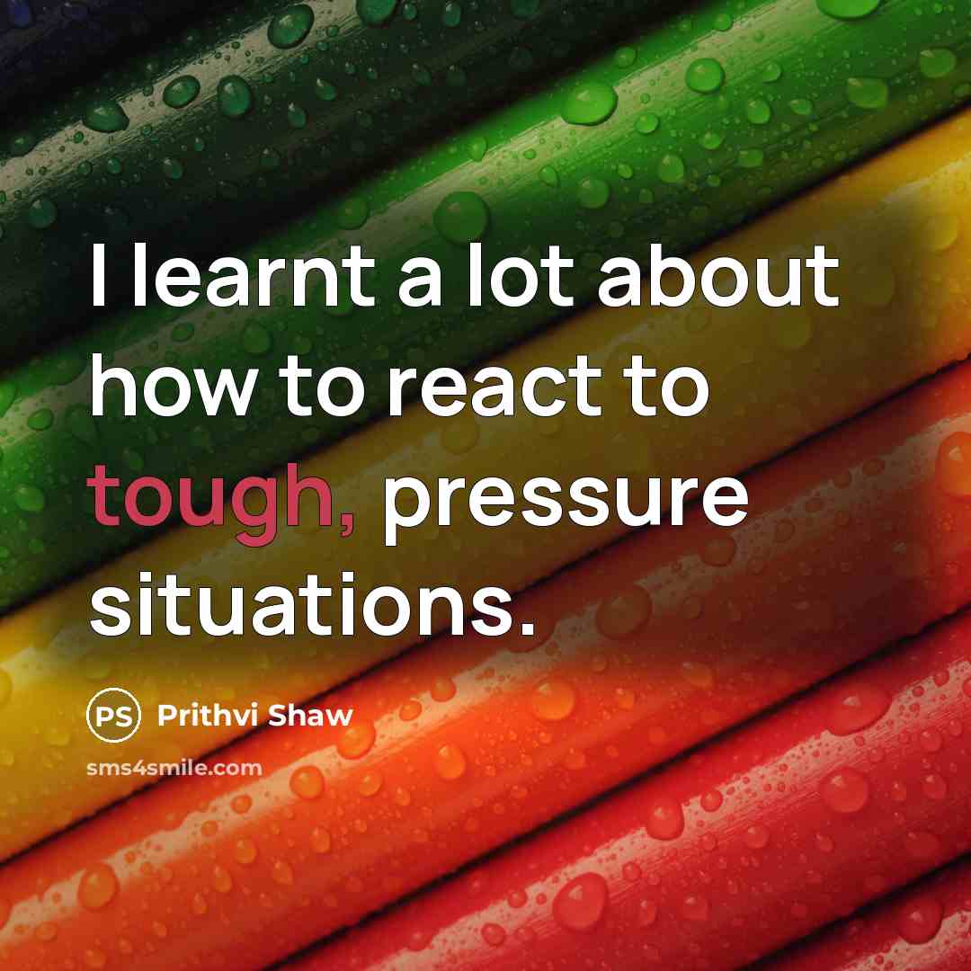 “I learnt a lot about how to react to tough, pressure situations.” quote by Prithvi Shaw