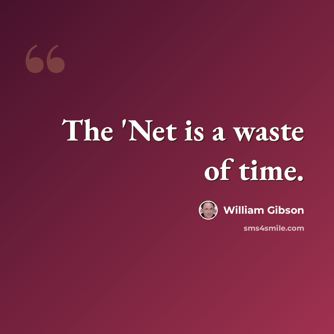 “The 'Net is a waste of time.” quote by William Gibson