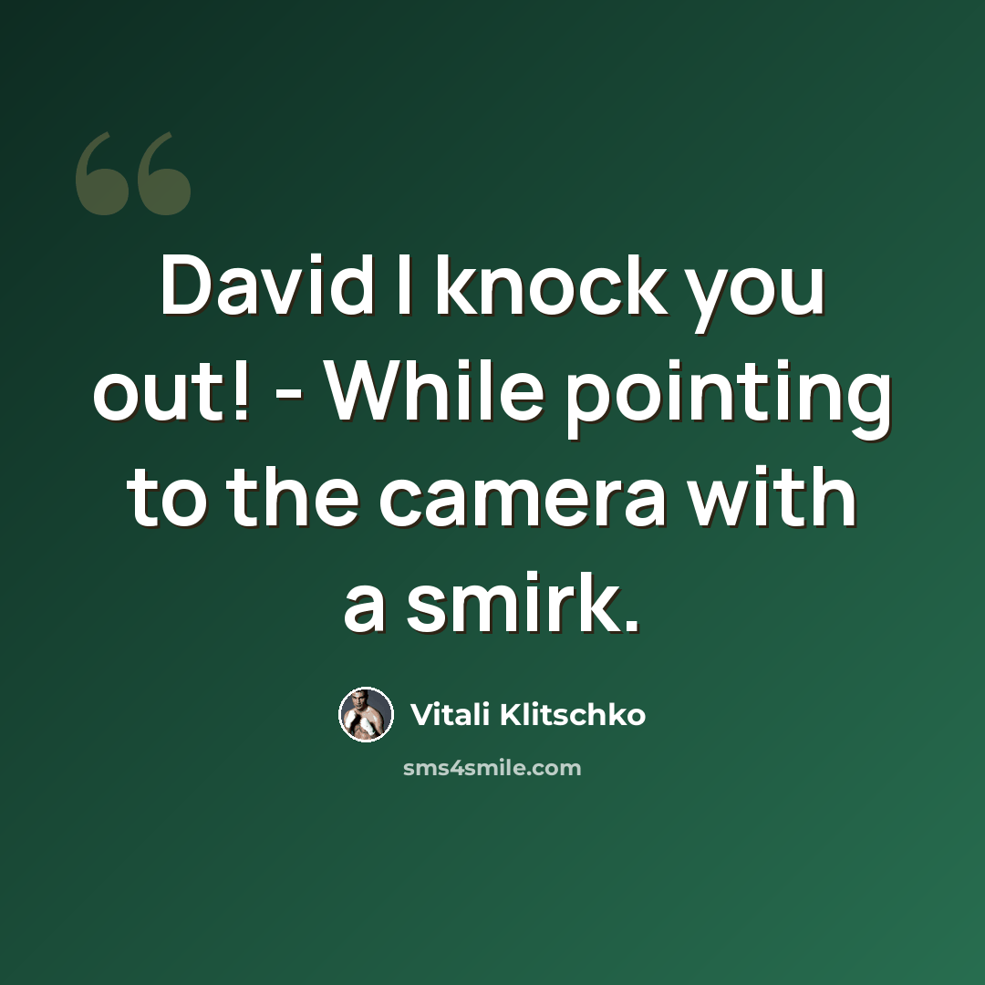 “David I knock you out! - While pointing to the camera with a smirk.” quote by Vitali Klitschko