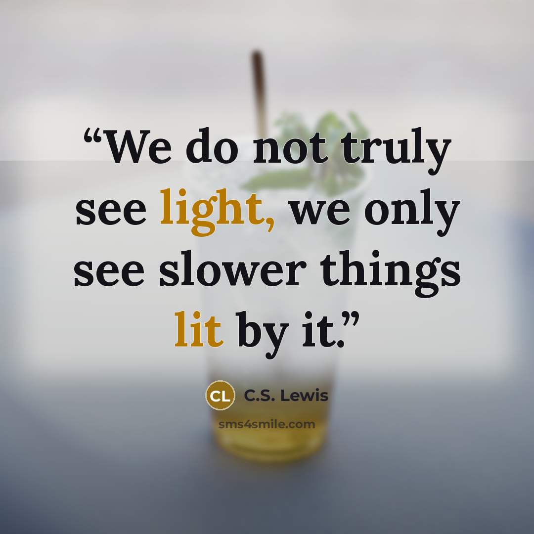 “We do not truly see light, we only see slower things lit by it.” quote by C.S. Lewis
