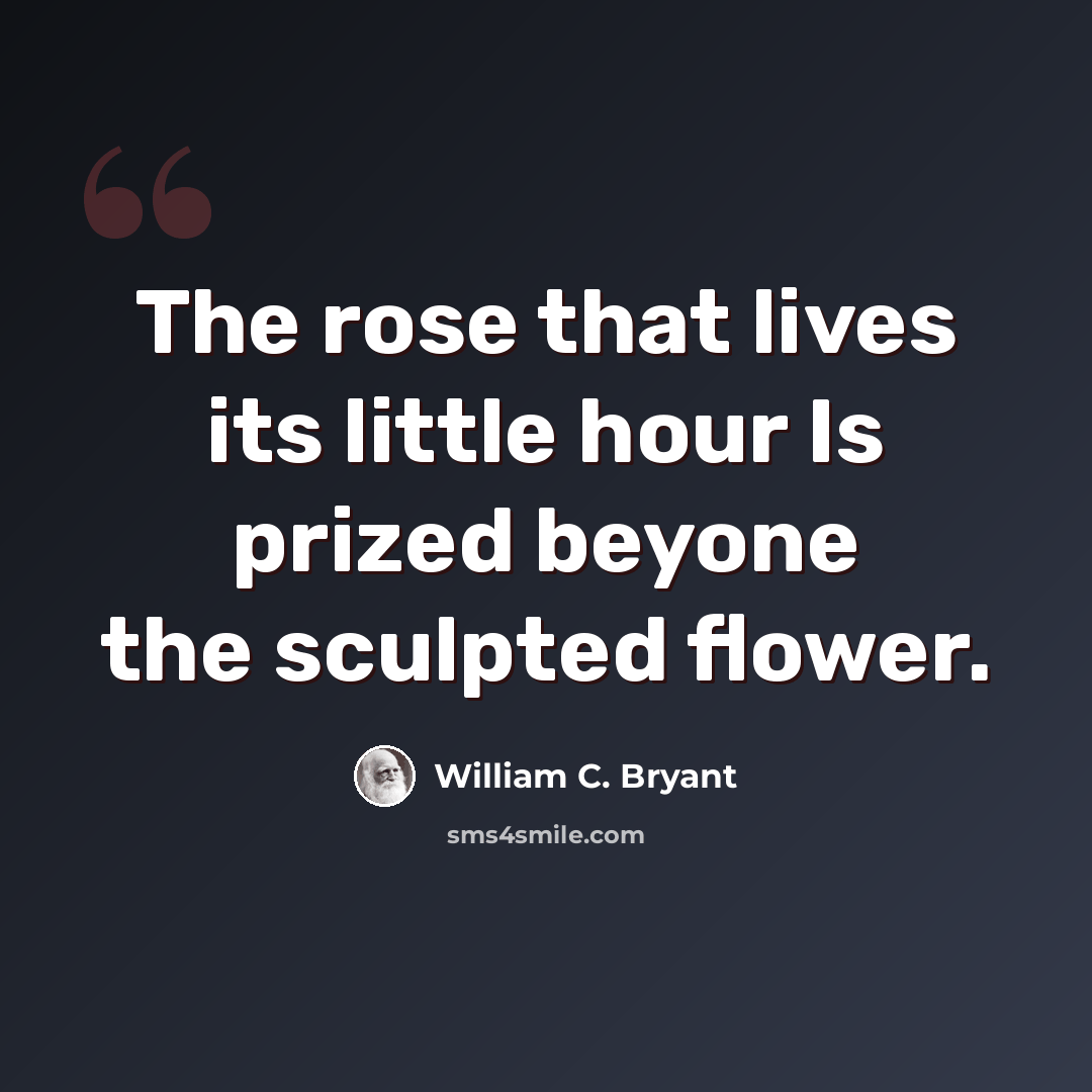 “The rose that lives its little hour Is prized beyone the sculpted flower.” quote by William C. Bryant
