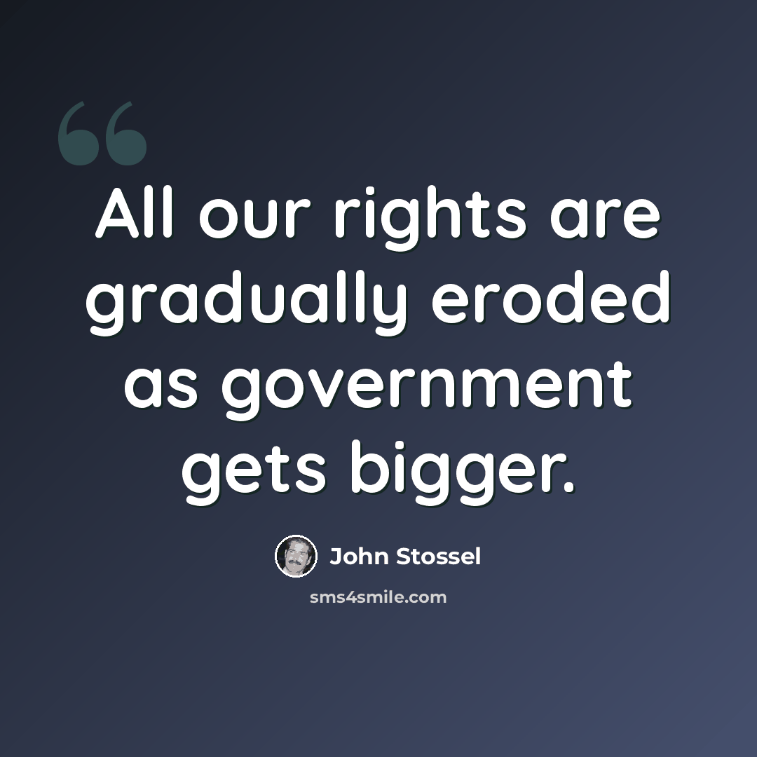 “All our rights are gradually eroded as government gets bigger.” quote by John Stossel