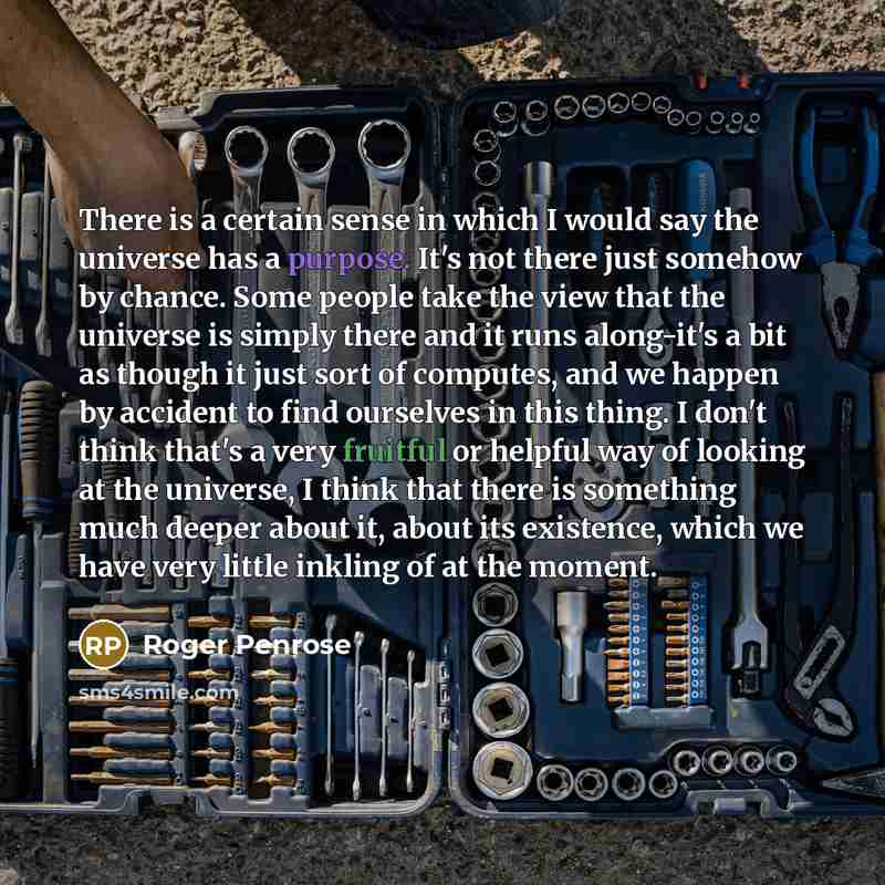 “There is a certain sense in which I would say the universe has a purpose. It's not there just somehow by chance. Some people take the view that the universe is simply there and it runs along-it's a bit as though it just sort of computes, and we happen by accident to find ourselves in this thing. I…” quote by Roger Penrose