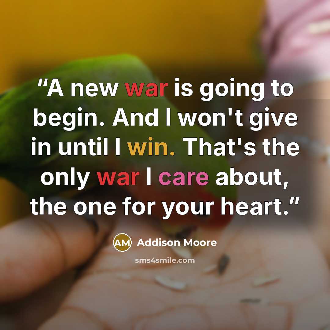“A new war is going to begin. And I won't give in until I win. That's the only war I care about, the one for your heart.” quote by Addison Moore