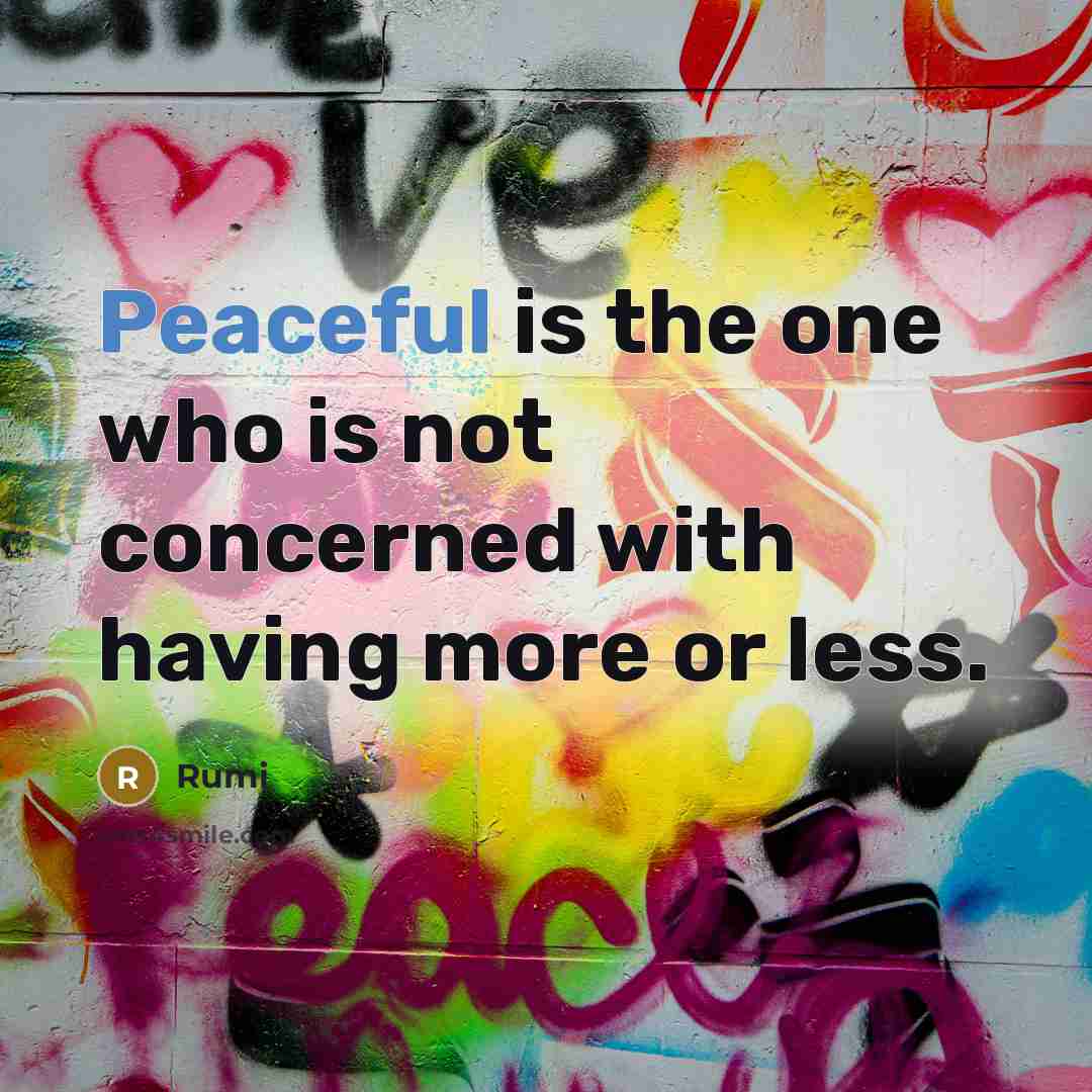 “Peaceful is the one who is not concerned with having more or less.” quote by Rumi