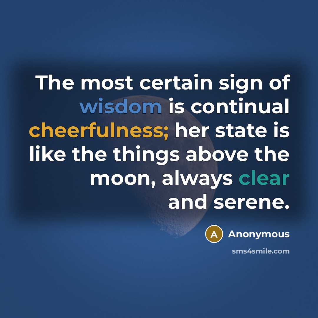 “The most certain sign of wisdom is continual cheerfulness; her state is like the things above the moon, always clear and serene.” quote by Anonymous