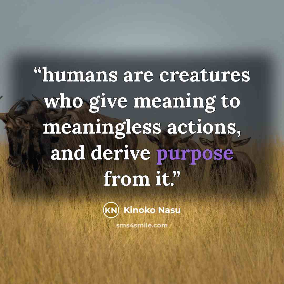 “humans are creatures who give meaning to meaningless actions, and derive purpose from it.” quote by Kinoko Nasu