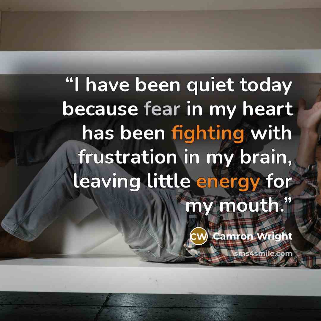 “I have been quiet today because fear in my heart has been fighting with frustration in my brain, leaving little energy for my mouth.” quote by Camron Wright