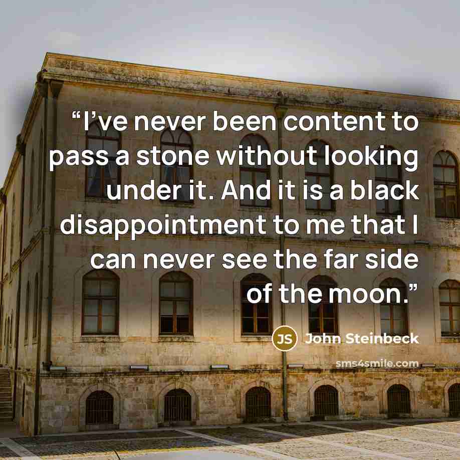 “I've never been content to pass a stone without looking under it. And it is a black disappointment to me that I can never see the far side of the moon.” quote by John Steinbeck