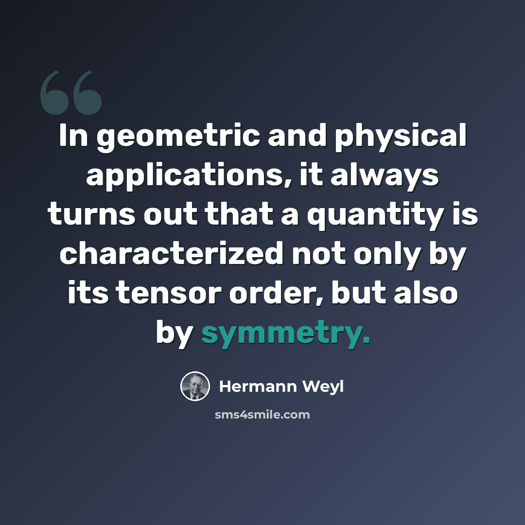 “In geometric and physical applications, it always turns out that a quantity is characterized not only by its tensor order, but also by symmetry.” quote by Hermann Weyl