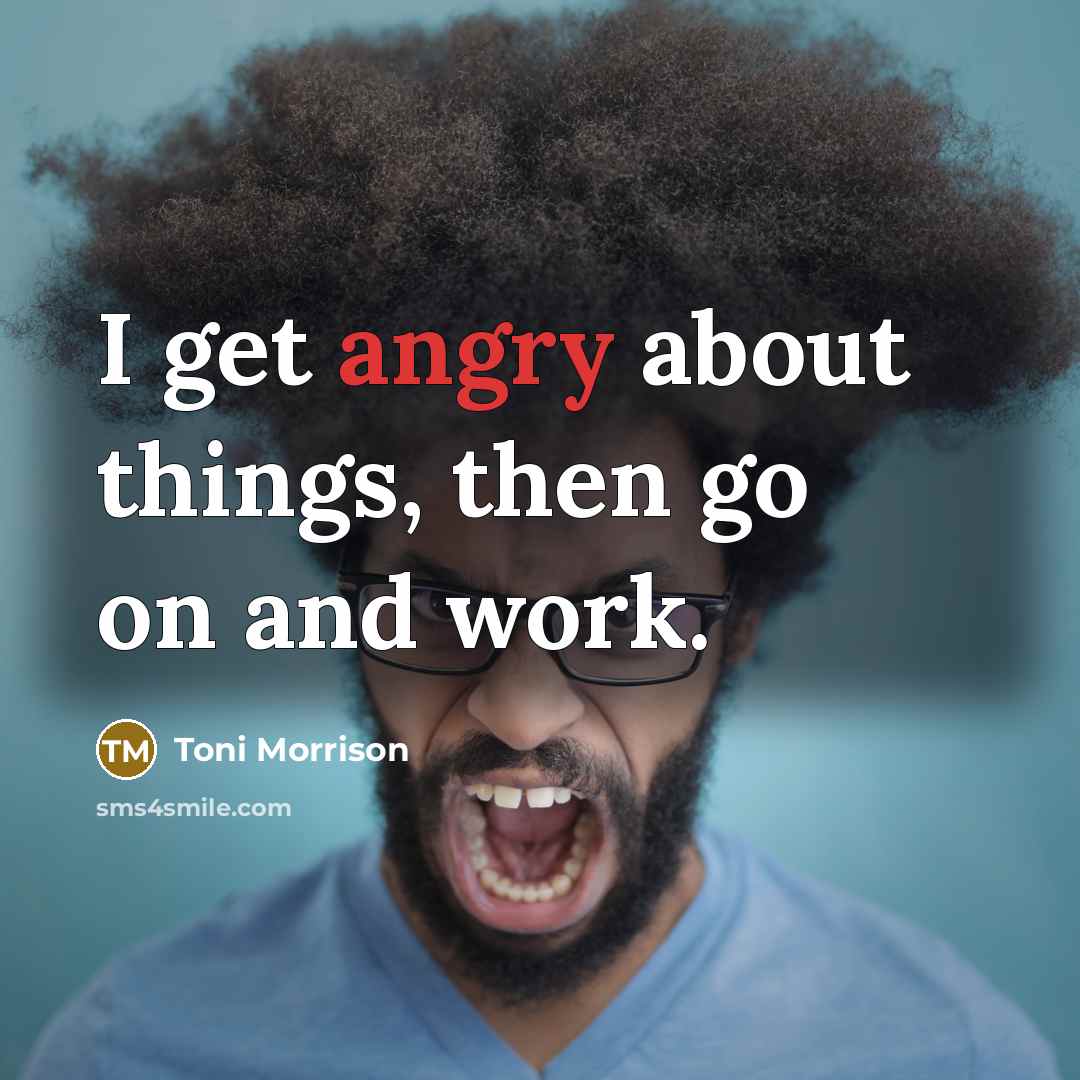 “I get angry about things, then go on and work.” quote by Toni Morrison