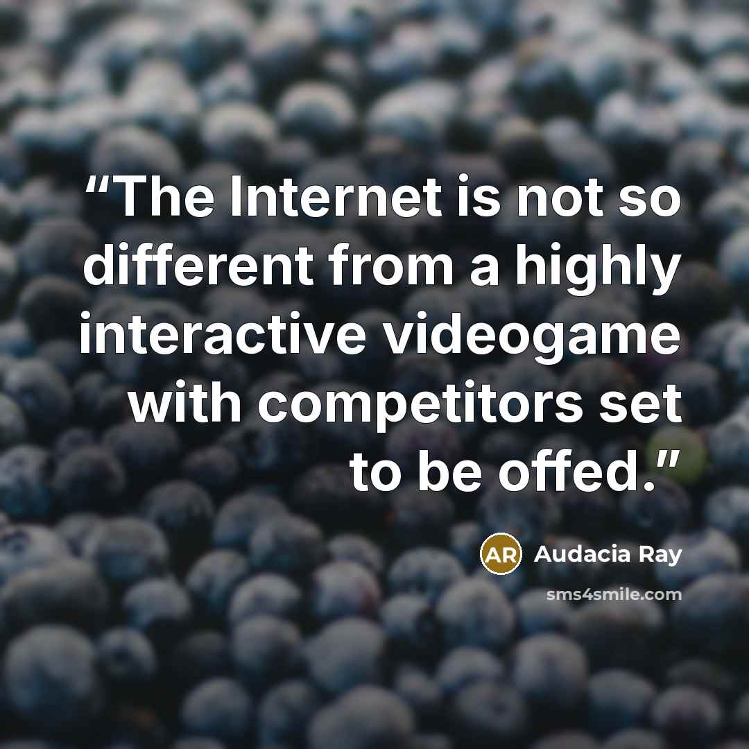 “The Internet is not so different from a highly interactive videogame with competitors set to be offed.” quote by Audacia Ray