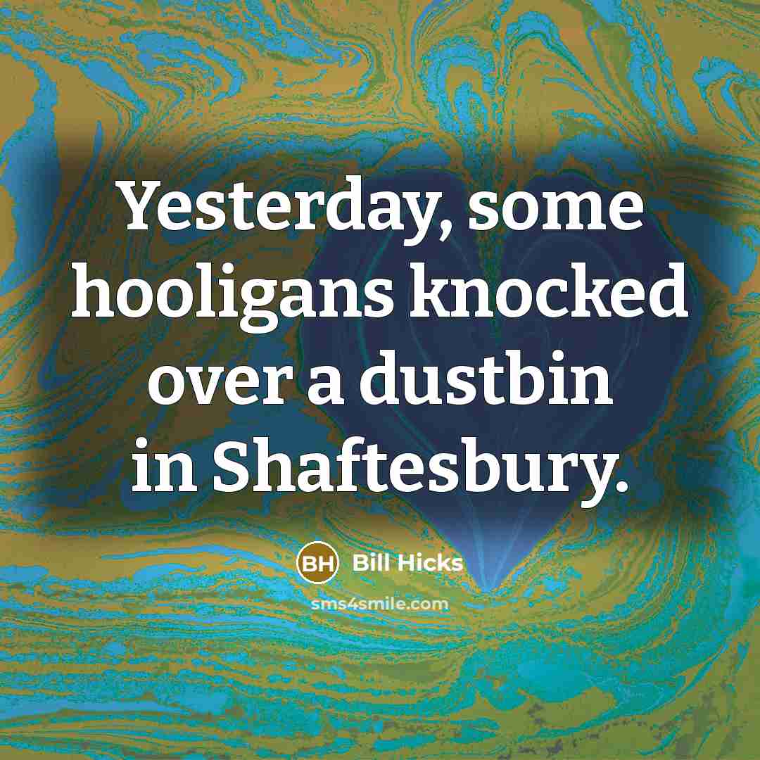 “Yesterday, some hooligans knocked over a dustbin in Shaftesbury.” quote by Bill Hicks
