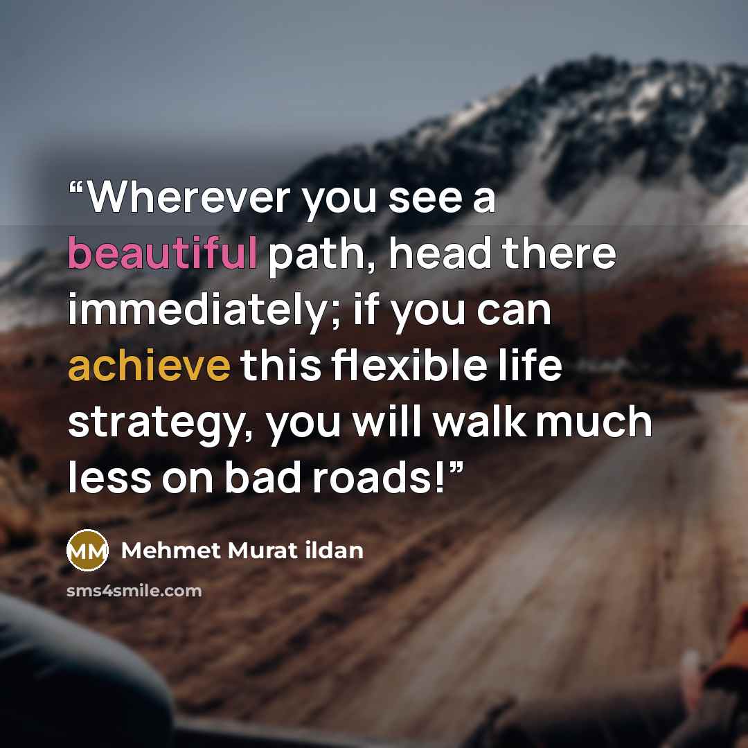 “Wherever you see a beautiful path, head there immediately; if you can achieve this flexible life strategy, you will walk much less on bad roads!” quote by Mehmet Murat ildan