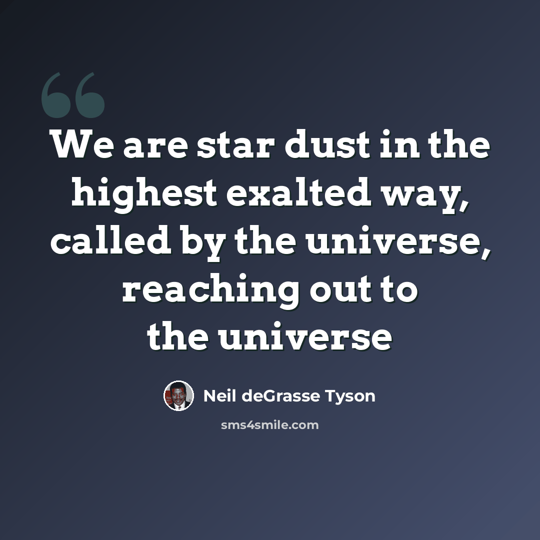 “We are star dust in the highest exalted way, called by the universe, reaching out to the universe” quote by Neil deGrasse Tyson