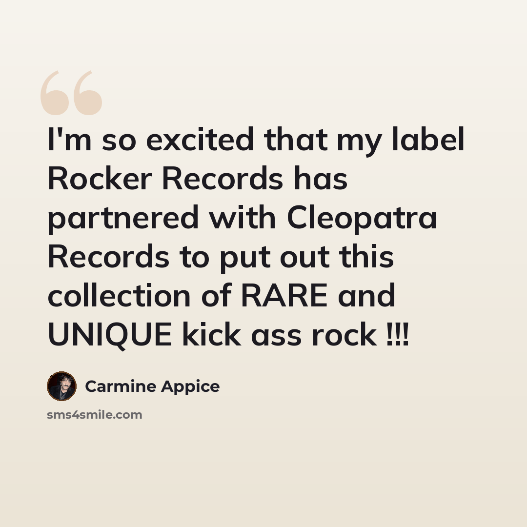 “I'm so excited that my label Rocker Records has partnered with Cleopatra Records to put out this collection of RARE and UNIQUE kick ass rock !!!” quote by Carmine Appice