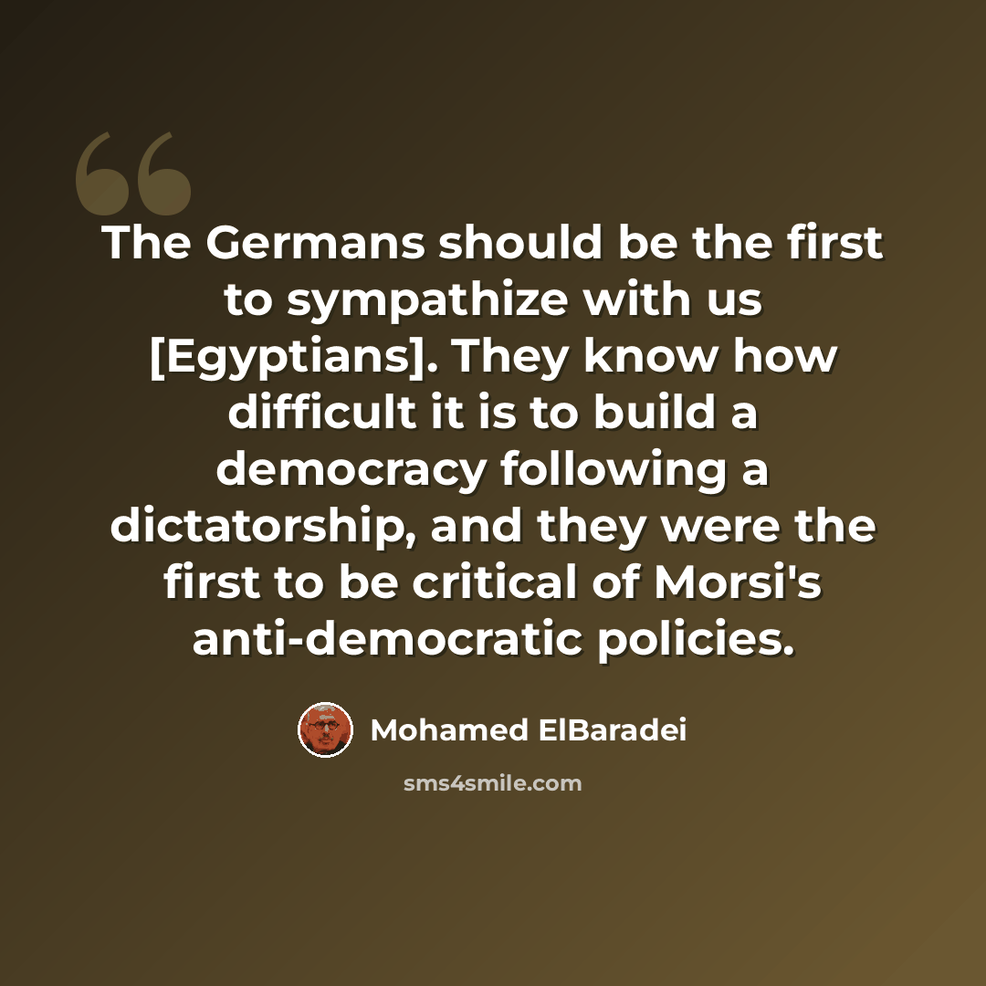 “The Germans should be the first to sympathize with us [Egyptians]. They know how difficult it is to build a democracy following a dictatorship, and they were the first to be critical of Morsi's anti-democratic policies.” quote by Mohamed ElBaradei