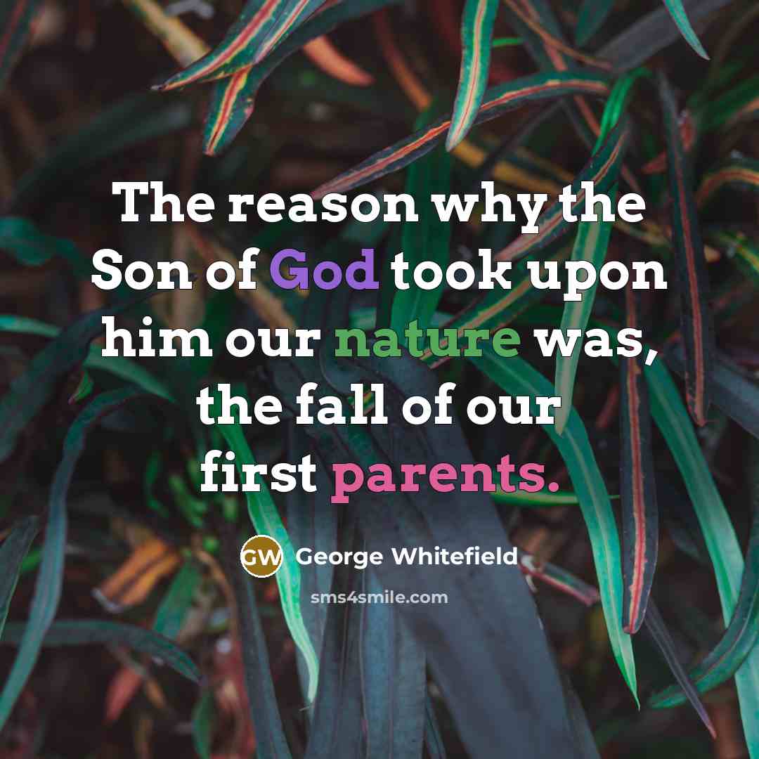 “The reason why the Son of God took upon him our nature was, the fall of our first parents.” quote by George Whitefield