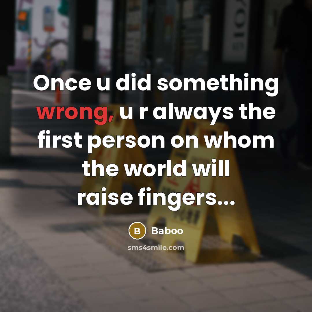 “Once u did something wrong, u r always the first person on whom the world will raise fingers...” quote by Baboo