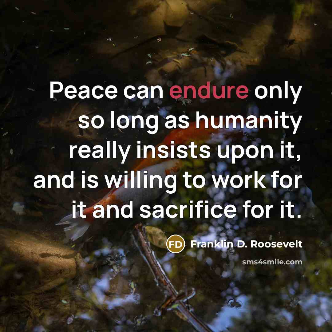 “Peace can endure only so long as humanity really insists upon it, and is willing to work for it and sacrifice for it.” quote by Franklin D. Roosevelt