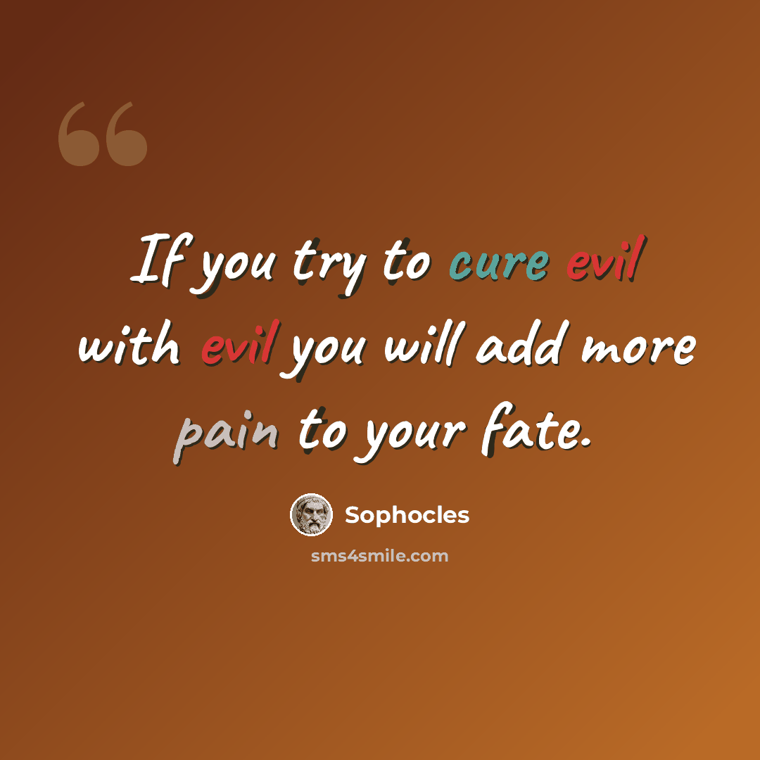 “If you try to cure evil with evil you will add more pain to your fate.” quote by Sophocles