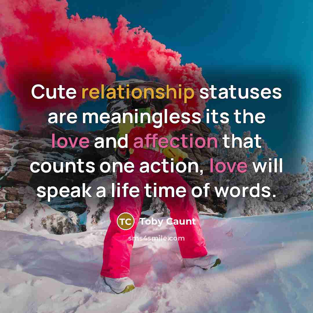 “Cute relationship statuses are meaningless its the love and affection that counts one action, love will speak a life time of words.” quote by Toby Caunt