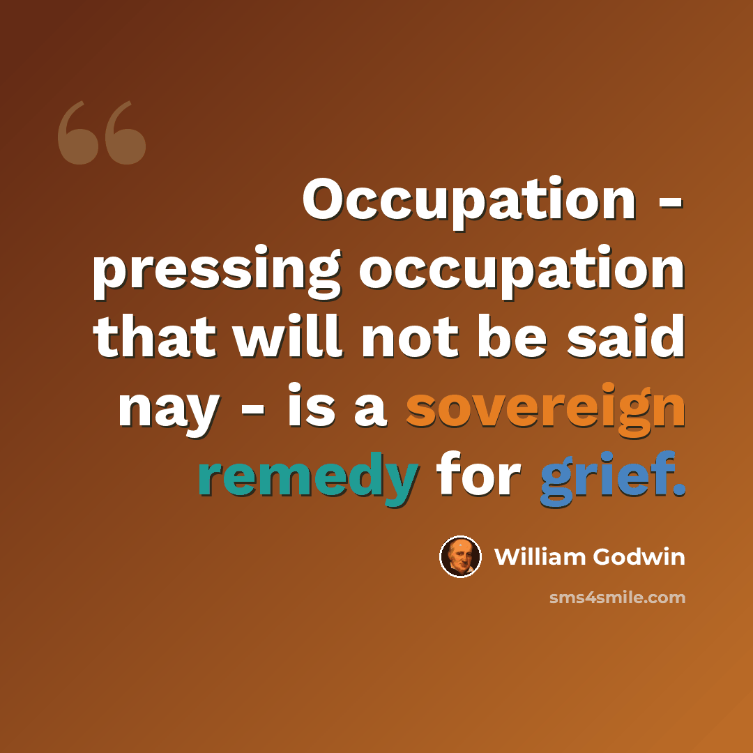 “Occupation - pressing occupation that will not be said nay - is a sovereign remedy for grief.” quote by William Godwin