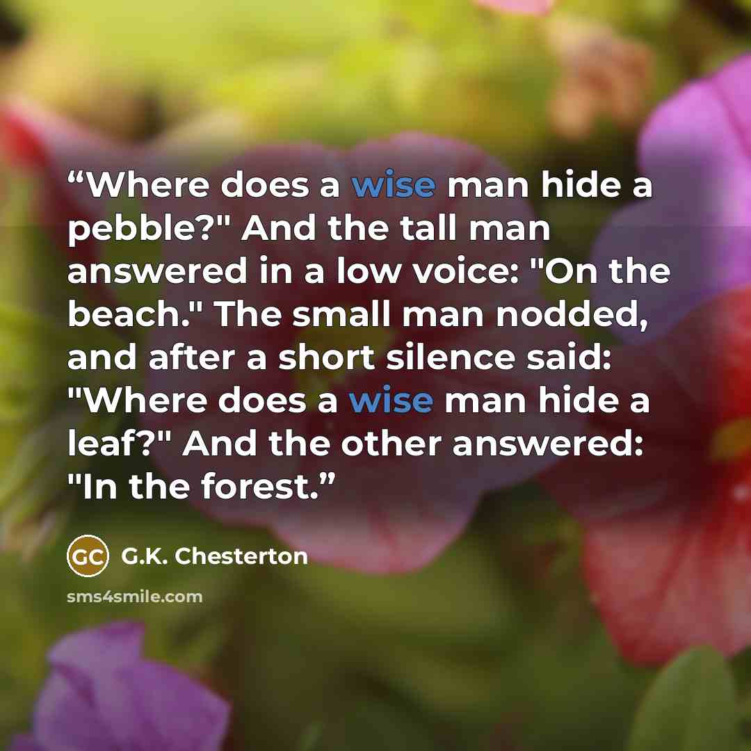 “Where does a wise man hide a pebble?" And the tall man answered in a low voice: "On the beach." The small man nodded, and after a short silence said: "Where does a wise man hide a leaf?" And the other answered: "In the forest.” quote by G.K. Chesterton