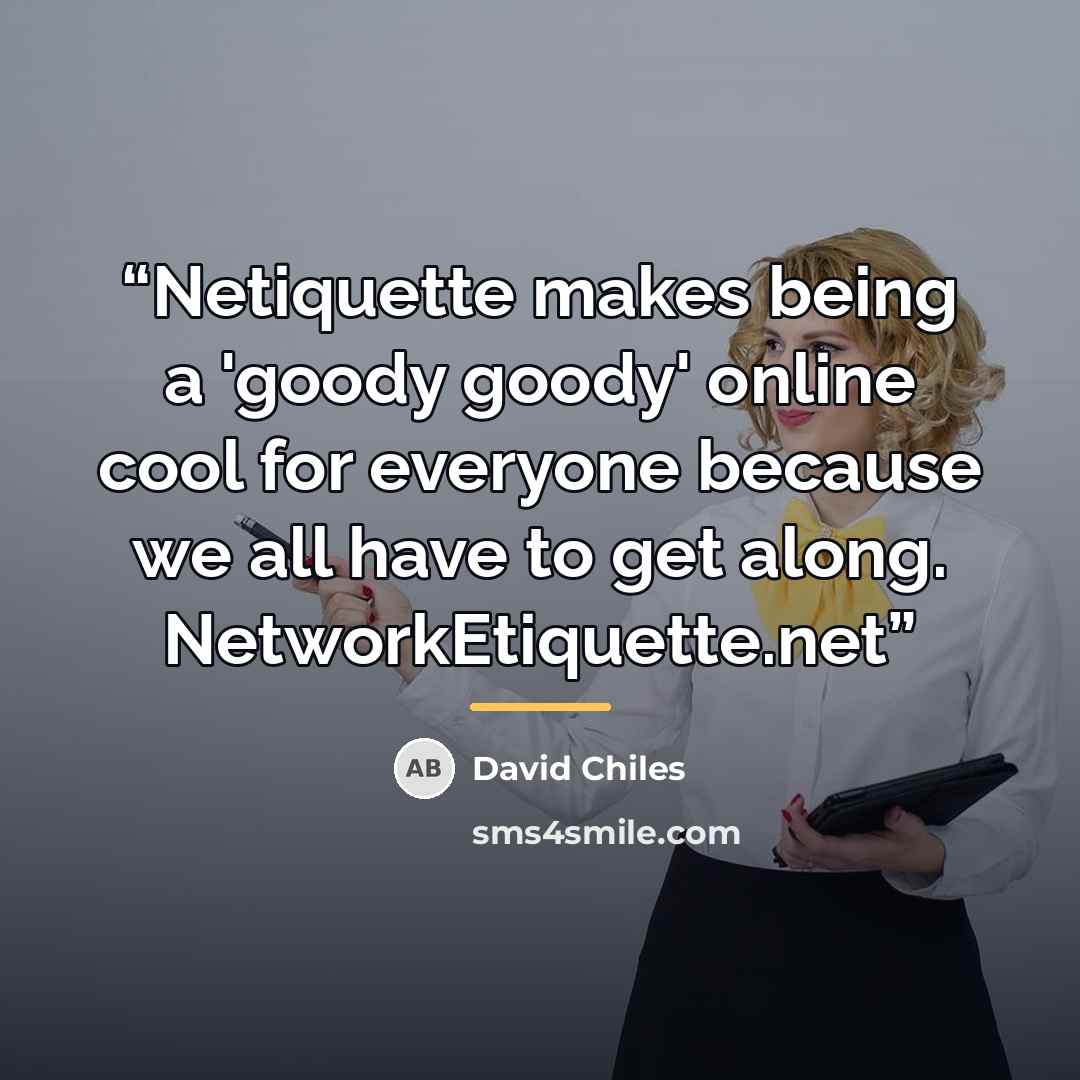 ““Netiquette makes being a 'goody goody' online cool for everyone because we all have to get along.” quote by David Chiles