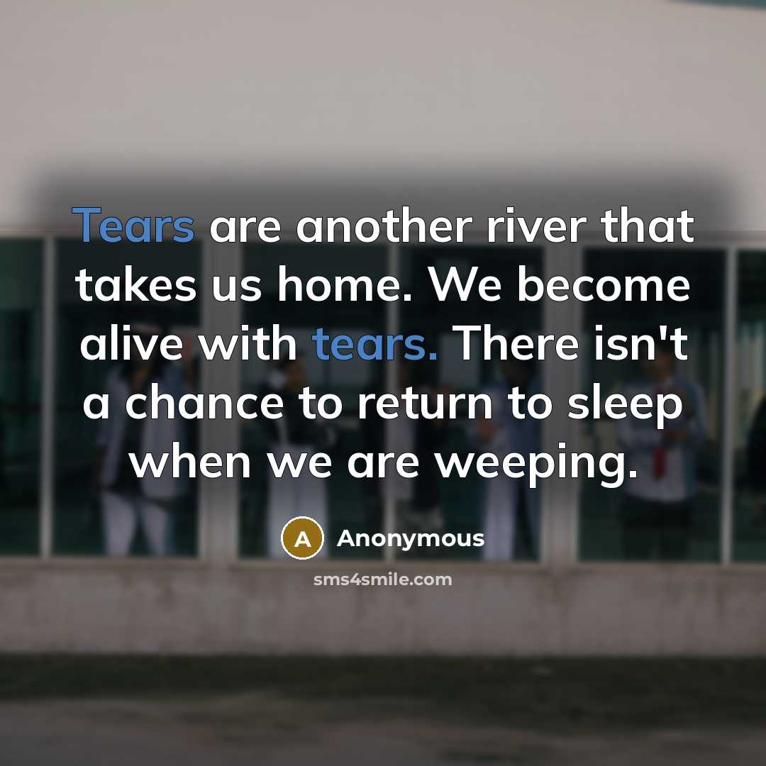 “Tears are another river that takes us home. We become alive with tears. There isn't a chance to return to sleep when we are weeping.” quote by Anonymous