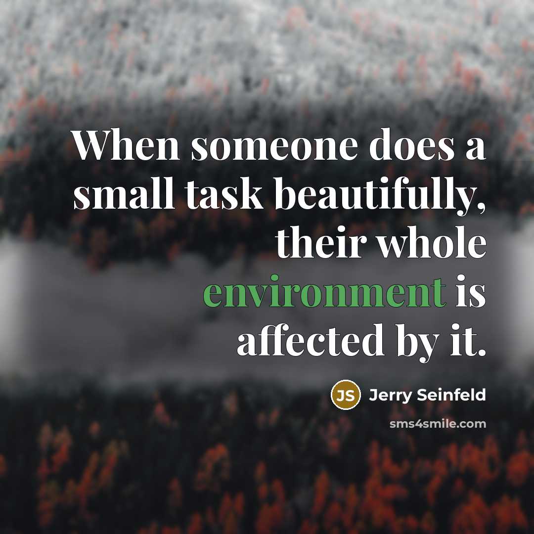 “When someone does a small task beautifully, their whole environment is affected by it.” quote by Jerry Seinfeld