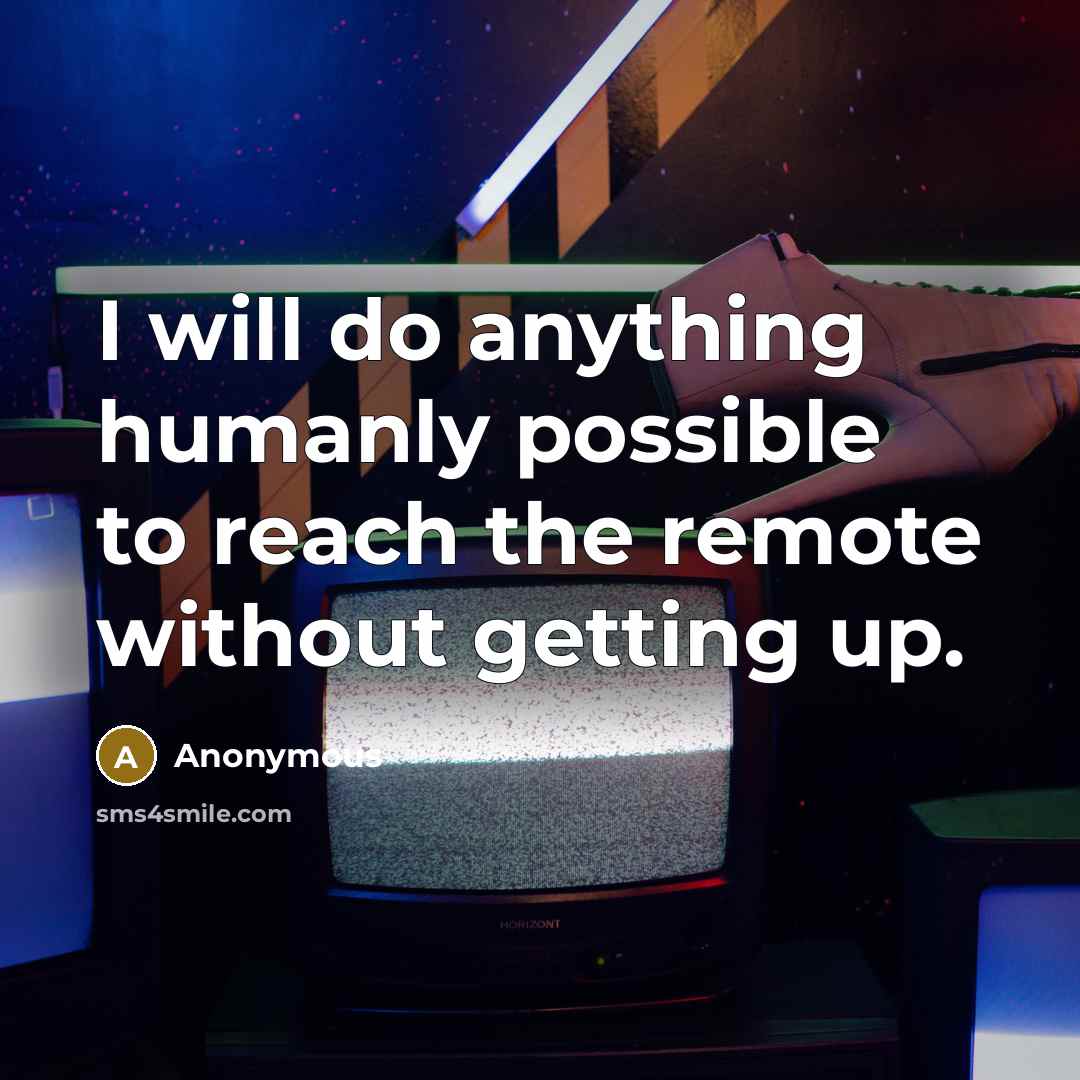 “I will do anything humanly possible to reach the remote without getting up.” quote by Anonymous