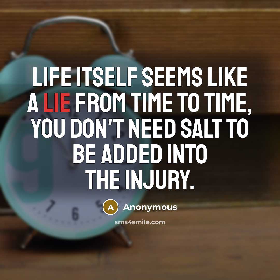 “Life itself seems like a lie from time to time, you don't need salt to be added into the injury.” quote by Anonymous