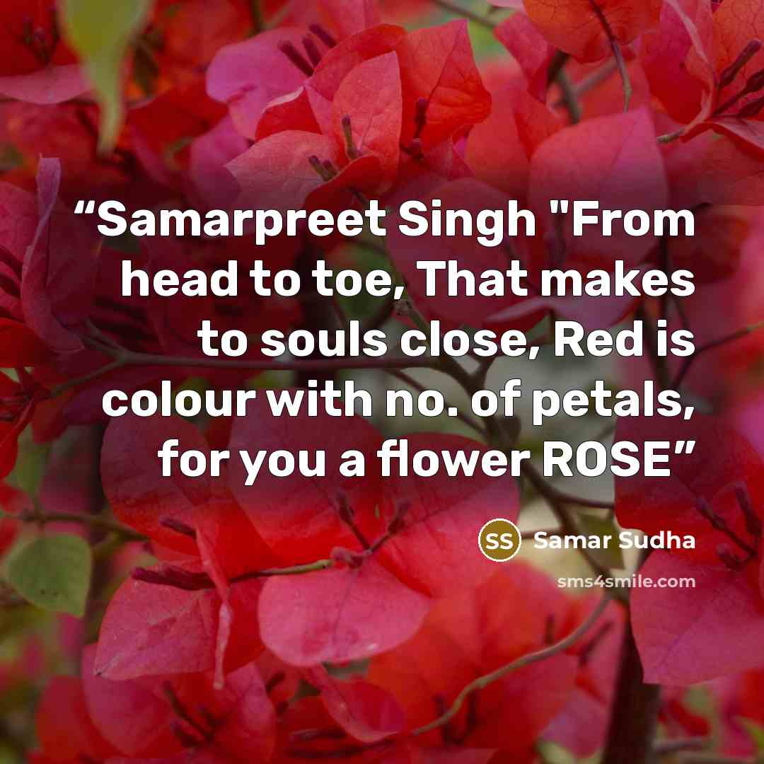 “Samarpreet Singh "From head to toe, That makes to souls close, Red is colour with no. of petals, for you a flower ROSE” quote by Samar Sudha