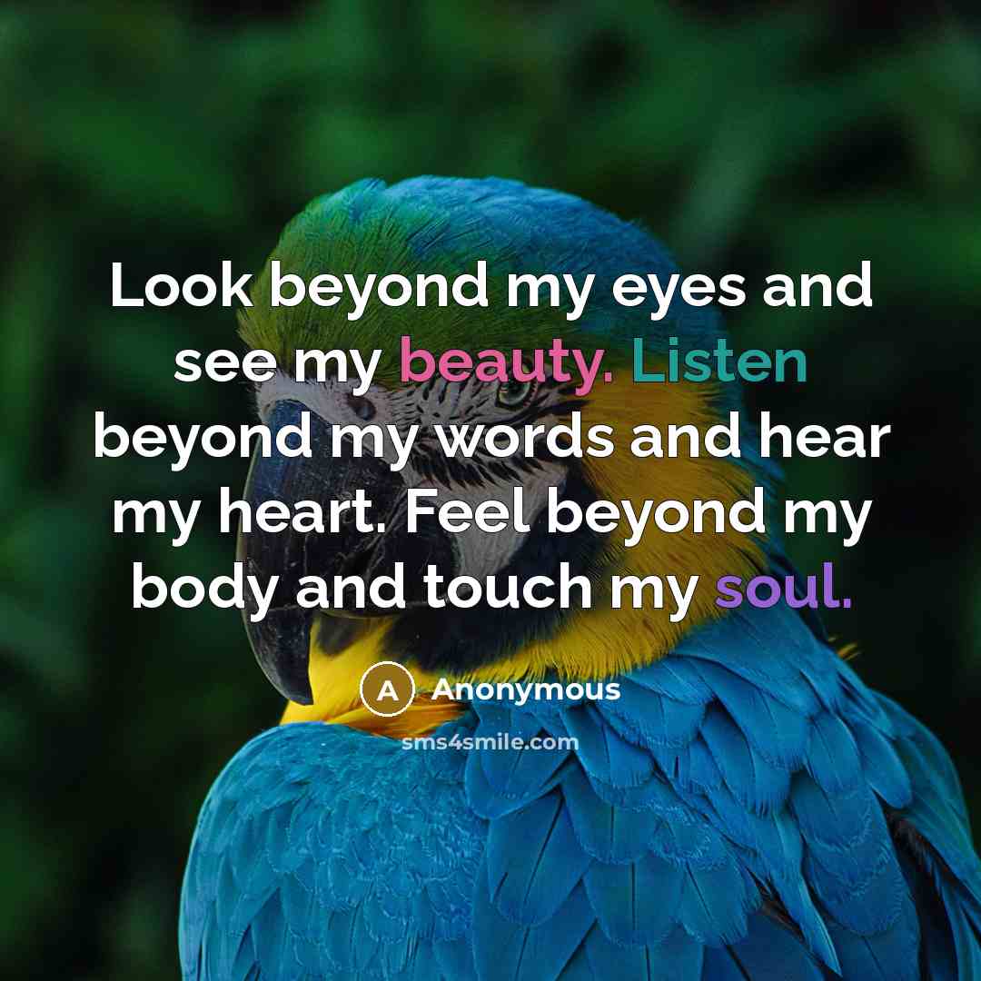 “Look beyond my eyes and see my beauty. Listen beyond my words and hear my heart. Feel beyond my body and touch my soul.” quote by Anonymous