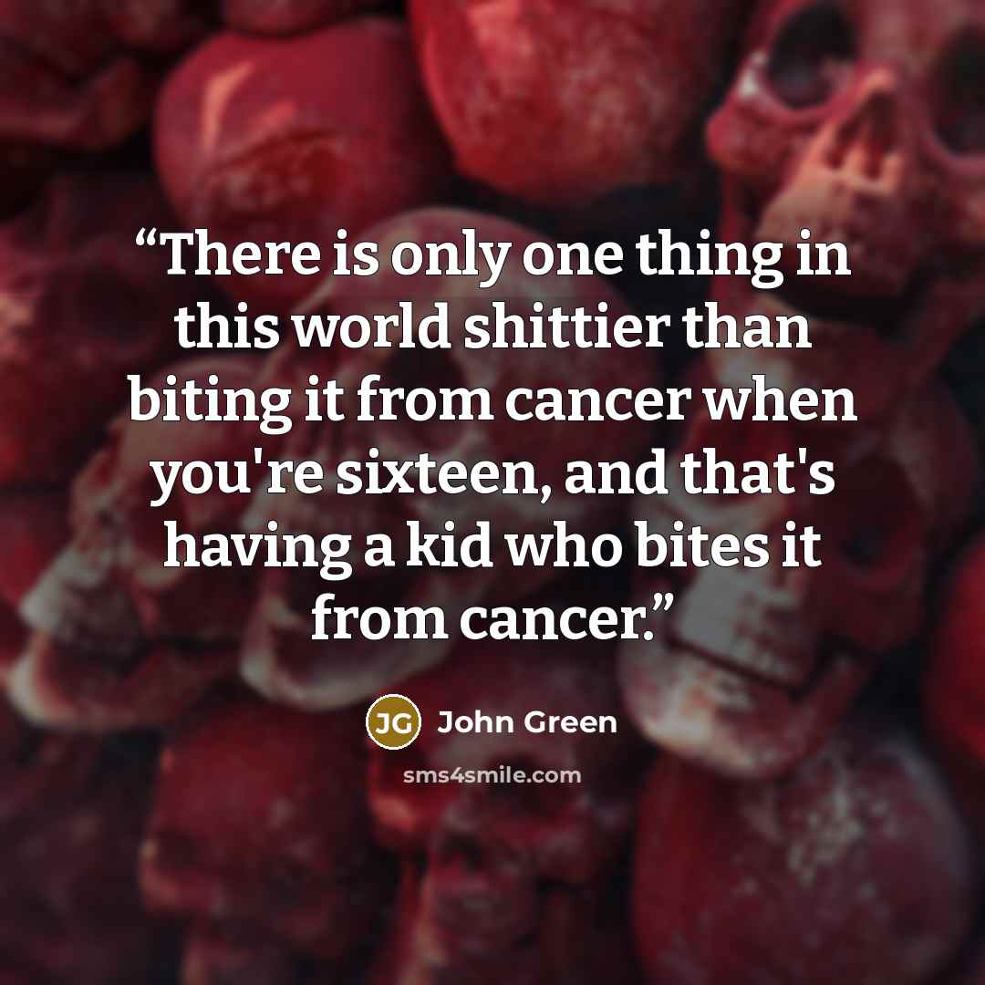 “There is only one thing in this world shittier than biting it from cancer when you're sixteen, and that's having a kid who bites it from cancer.” quote by John Green