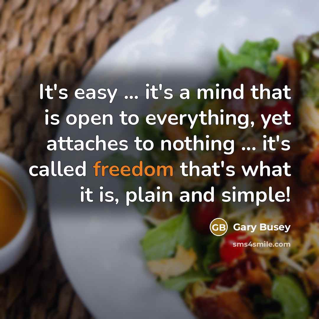 “It's easy … it's a mind that is open to everything, yet attaches to nothing ... it's called freedom that's what it is, plain and simple!” quote by Gary Busey