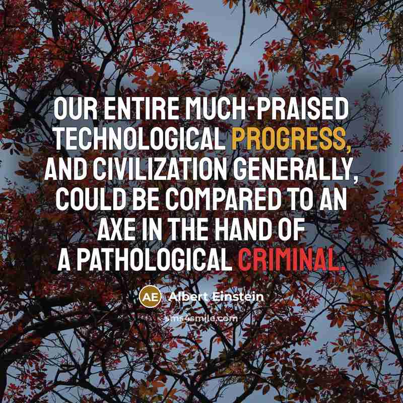 “Our entire much-praised technological progress, and civilization generally, could be compared to an axe in the hand of a pathological criminal.” quote by Albert Einstein