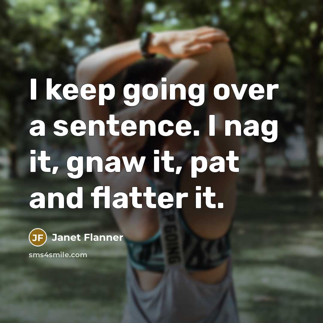 “I keep going over a sentence. I nag it, gnaw it, pat and flatter it.” quote by Janet Flanner