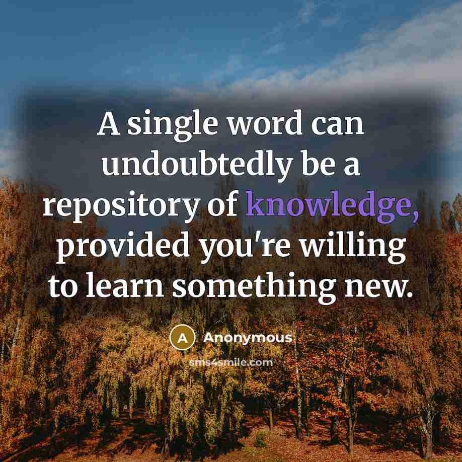 “A single word can undoubtedly be a repository of knowledge, provided you're willing to learn something new.” quote by Anonymous